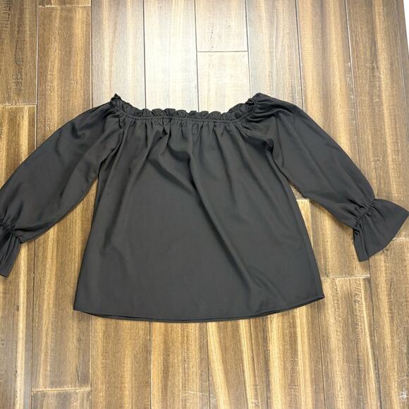 Lulus Tops - Lulu's size S Black Ruched Blouse Flowy Elastic Cuffs wide Round Neck Long Sleev